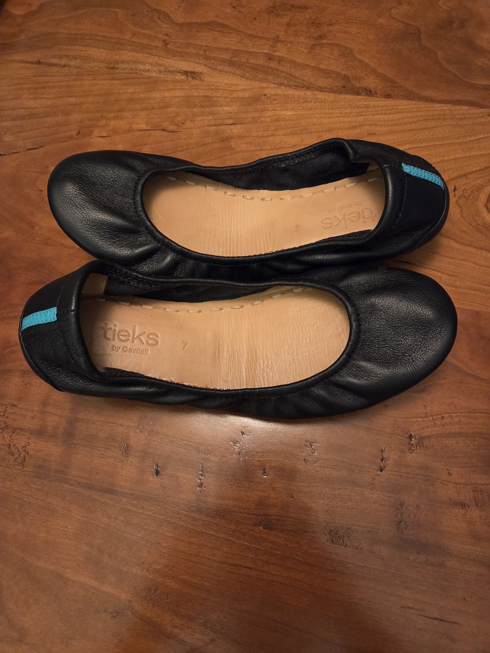 Tieks Black Leather Ballet Flats with Teal Accent Tab